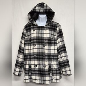 I.B. Diffusion XL Black White Plaid Winter Hooded Swing Coat